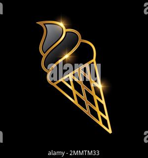 Illustration vectorielle de l'icône de la crème glacée Golden Luxury sur fond noir avec effet brillant doré Illustration de Vecteur