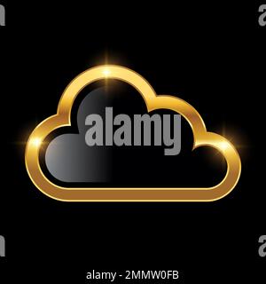Symbole Golden Cloud icône Vector Illustration sur fond noir avec effet brillant doré Illustration de Vecteur