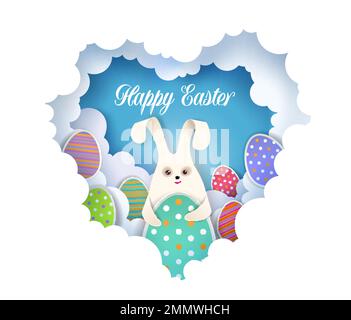Modèle de carte de vœux Happy Easter, illustration vectorielle en style papier Illustration de Vecteur