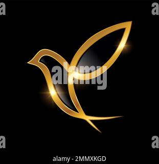 Un vecteur Illustration du logo Golden Luxury Bird signe dans fond noir avec effet brillant or Illustration de Vecteur