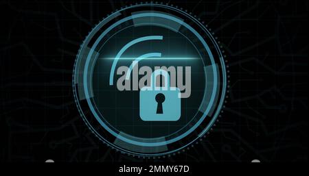 Composition de l'icône de cadenas de sécurité en ligne sur fond noir Banque D'Images