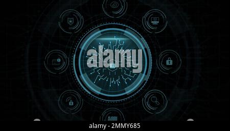 Composition de l'icône de cadenas de sécurité en ligne sur fond noir Banque D'Images