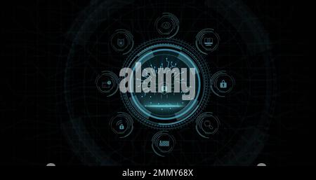 Composition de l'icône de cadenas de sécurité en ligne sur fond noir Banque D'Images