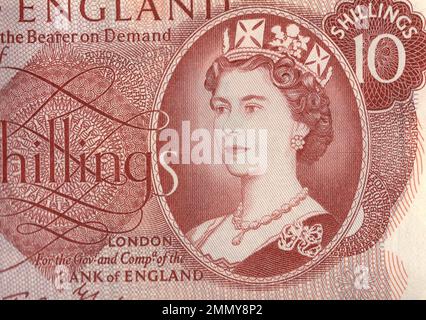 Détail d'un billet de banque vintage de l'Angleterre. Banque D'Images