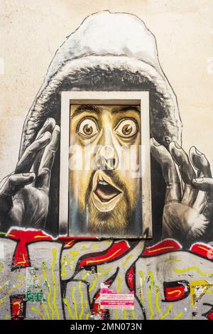 Grèce, Athènes, Exarchia ou Exarchia district, le quartier culte anarchiste, artistique et hétérogène, fresque par l'artiste WD ou Wild Drawing Banque D'Images