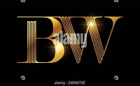Illustration vectorielle sur fond noir avec effet brillant or du logo Monogram Or lettres initiales BW Illustration de Vecteur