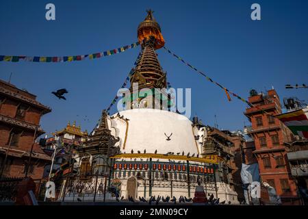 Népal, Katmandou, district de Thamel, Kathesimbhu stupa Banque D'Images