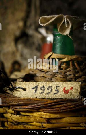 France, Gers, Bassoues, domaine de Bile, intérieur de la cave d'un viticulteur Banque D'Images