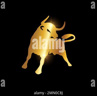 Une illustration vectorielle sur fond noir avec effet brillant or de l'icône Golden Bull Vector Illustration Illustration de Vecteur