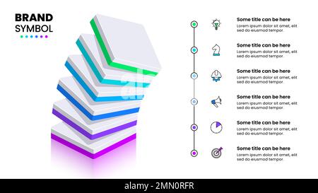 Modèle d'infographie avec icônes et 6 options ou étapes. Tour isométrique. Peut être utilisé pour la mise en page de flux de travail, le diagramme, la bannière, la conception Web. Vecteur illustrat Illustration de Vecteur