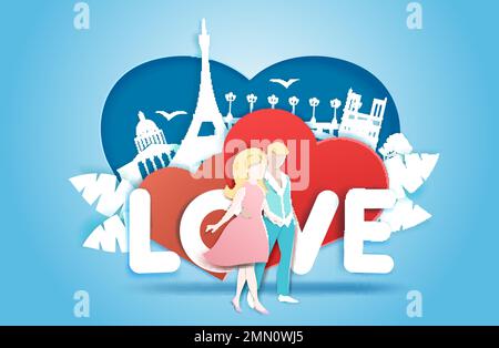 Amour romantique, illustration vectorielle dans le style artisanal de l'art du papier Illustration de Vecteur