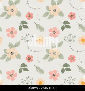 Motif pastel sans couture avec fleurs fleuris. Illustration vectorielle de style plat tendance dessiné à la main Illustration de Vecteur