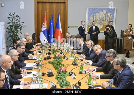 Belehrad, Srbsko. 30th janvier 2023. Le président tchèque Milos Zeman, 3rd à droite, rencontre le président serbe Aleksandar Vucic, 4th à gauche à Belgrade, Serbie, 30 janvier 2023. Crédit : vit Simanek/CTK photo/Alay Live News Banque D'Images