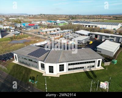 Vue aérienne du nouveau parc d'activités moderne de Skylon Park à Rotherwas à Hereford, Royaume-Uni - prise en janvier 2023 Banque D'Images