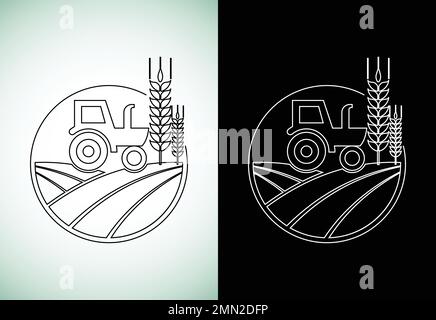 Logo de type tracteur ou ligne de ferme, adapté à toutes les entreprises liées à l'agriculture. Illustration de Vecteur