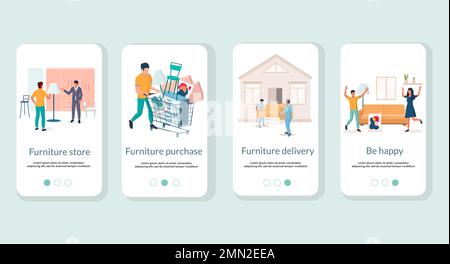 Modèle vectoriel d'écrans d'intégration d'applications mobiles de magasin de meubles Illustration de Vecteur