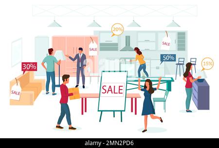 Promotion de vente de magasin de meubles, illustration vectorielle à plat Illustration de Vecteur