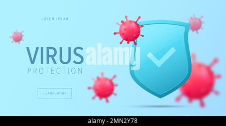 Concept de protection contre les virus. Bouclier de sécurité pour la protection contre les virus. Blindage vectoriel sur fond blanc. Illustration de Vecteur
