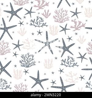 Motif étoiles de mer et corail sans couture. Illustration de Vecteur