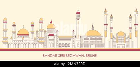 Caricature Panorama par Skyline de la ville de Bandar Seri Begawan, Brunei - illustration vectorielle Illustration de Vecteur