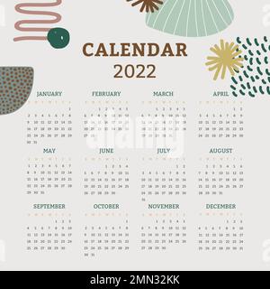 modèle de calendrier mensuel 2022, motif floral memphis Illustration de Vecteur