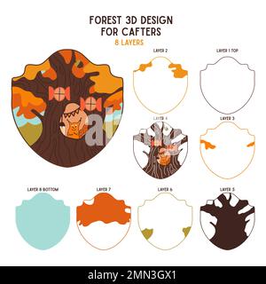 Camping d'été en forêt, illustration vectorielle en papier 3D style art avec écureuil. Conception d'aventure pour les artisans. Graphiques vectoriels. Illustration de Vecteur