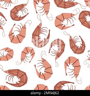 Motif sans couture avec crevettes sur fond blanc. Illustration de Vecteur