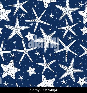 Motif vectoriel sans couture, étoiles de mer dessinées à la main. Illustration de Vecteur