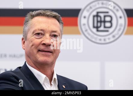 Munich, Allemagne. 30th janvier 2023. Harold Kreis, nouvel entraîneur national de hockey sur glace, assiste à une conférence de presse pendant son introduction. Credit: Sven Hoppe/dpa/Alay Live News Banque D'Images