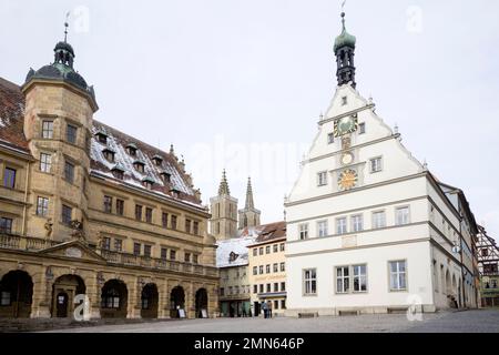 Rothenburg ob der Tauber, Franconie/Allemagne : Maisons historiques de Marktplatz (place du marché) Banque D'Images