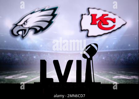 PHOENIX, USA, 30 JANVIER 3, 2023: Philadelphia Eagles vs Kansas City Chiefs. Super Bowl LVII, 2023 final NFL Game. Silhouette noire de Vince Lombardi Banque D'Images