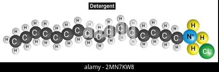 Les détergents sont des sels d'ammonium ou de sulfonate d'acides carboxyliques à longue chaîne. Préparé à partir d'hydrocarbures à longue chaîne obtenus lors du raffinage de l'essence Illustration de Vecteur