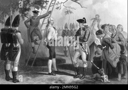 Nathan Hale. Gravure intitulée "les derniers mots du capitaine Nathan Hale, le héros-martyr de la Révolution américaine". Nathan Hale (1755-1776) était un patriote et un espion pour l'Armée continentale dans la guerre révolutionnaire américaine. Banque D'Images