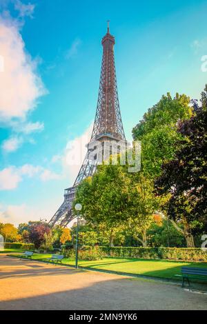 L'architecture parisienne et la tour Eiffel le soir, Paris, France Banque D'Images