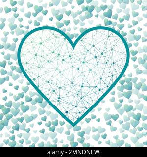 Cœur de Saint-Valentin poly bas. Maille de coeur géométrique dans les tons de couleur jaune et bleu, connexions jaunes et bleues. Illustration de Vecteur