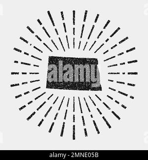Carte ancienne du Dakota du Nord. Grunge soleil éclate autour de l'état des États-Unis. Forme noire du Dakota du Nord avec rayons du soleil sur fond blanc. Illustration vectorielle. Illustration de Vecteur