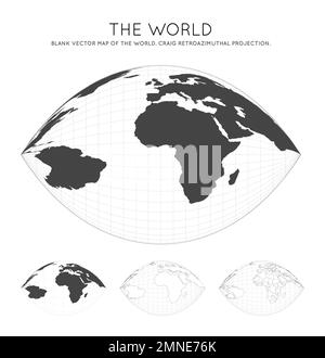 Carte du monde. Projection Craig rétroazimuthal. Globe avec lignes de latitude et de longitude. Carte du monde sur des méridiens et parallèles en arrière-plan. Vecteur il Illustration de Vecteur