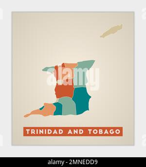 Affiche de Trinité-et-Tobago. Carte du pays avec des régions colorées. Forme de Trinité-et-Tobago avec nom de pays. Illustration vectorielle charmante. Illustration de Vecteur