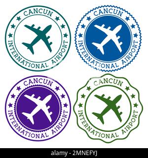 Aéroport international de Cancun. Logo de l'aéroport de Cancun. Emboutis à plat dans la palette de couleurs du matériau. Illustration vectorielle. Illustration de Vecteur