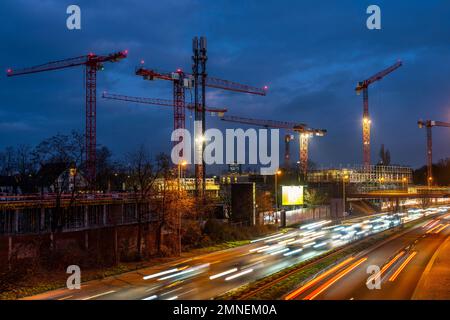 Site de construction majeur à Düsseldorf, sur le B8, Danziger Straße, construction d'un complexe résidentiel et commercial, Deiker Höfe, NRW, Allemagne, Banque D'Images