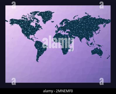 Graphique de la carte du monde. Projection cylindrique Miller. Carte du réseau mondial. Globe filaire en projection Miller sur fond géométrique en polyéthylène basse. Vecteur tendance il Illustration de Vecteur