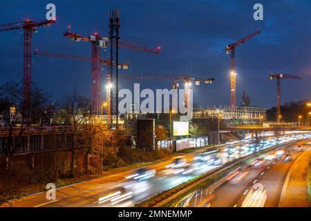 Site de construction majeur à Düsseldorf, sur le B8, Danziger Straße, construction d'un complexe résidentiel et commercial, Deiker Höfe, NRW, Allemagne, Banque D'Images