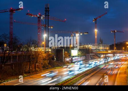 Site de construction majeur à Düsseldorf, sur le B8, Danziger Straße, construction d'un complexe résidentiel et commercial, Deiker Höfe, NRW, Allemagne, Banque D'Images