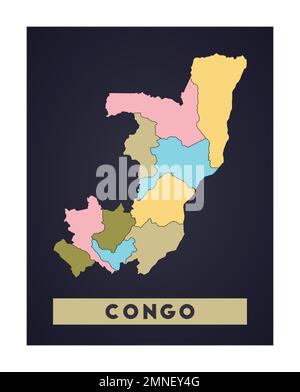 Congo carte. Affiche pays avec régions. Forme du Congo avec nom de pays. Illustration vectorielle nette. Illustration de Vecteur