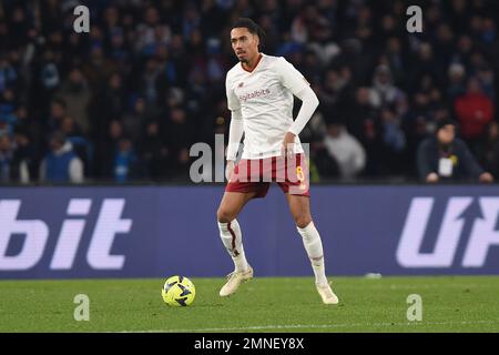 Naples, Italie. 29 janvier 2023. Chris Smalling de AS Roma pendant la série Un match entre SSC Napoli et AS Roma au Stadio Diego Armando Maradona Naples Banque D'Images