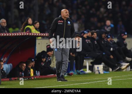 Naples, Italie. 29 janvier 2023. Luciano Spalletti entraîneur en chef de SSC Napoli pendant la série Un match entre SSC Napoli et AS Roma au Stadio Diego Armand Banque D'Images