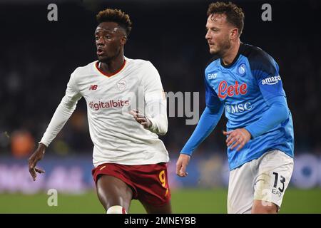 Naples, Italie. 29 janvier 2023. Tammy Abraham d'AS Roma pendant la série Un match entre SSC Napoli et AS Roma au Stadio Diego Armando Maradona Naples Banque D'Images