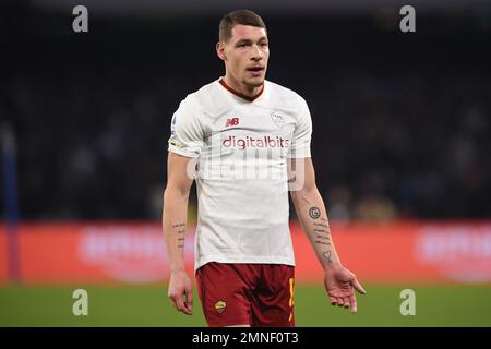 Naples, Italie. 29 janvier 2023. Andrea Belotti d'AS Roma pendant la série Un match entre SSC Napoli et AS Roma au Stadio Diego Armando Maradona Naples Banque D'Images