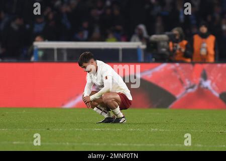 Naples, Italie. 29 janvier 2023. Paulo Dybala d'AS Roma semble abattu à la fin de la série Un match entre SSC Napoli et COMME Roma au Stadio Diego Arm Banque D'Images