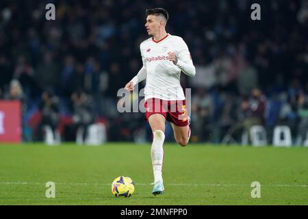 Naples, Italie. 29th janvier 2023. Roger Ibanez d'AS Roma pendant la série Un match entre Naples et Roma au Stadio Diego Armando Maradona, Naples, Italie, le 29 janvier 2023. Credit: Giuseppe Maffia/Alay Live News Banque D'Images